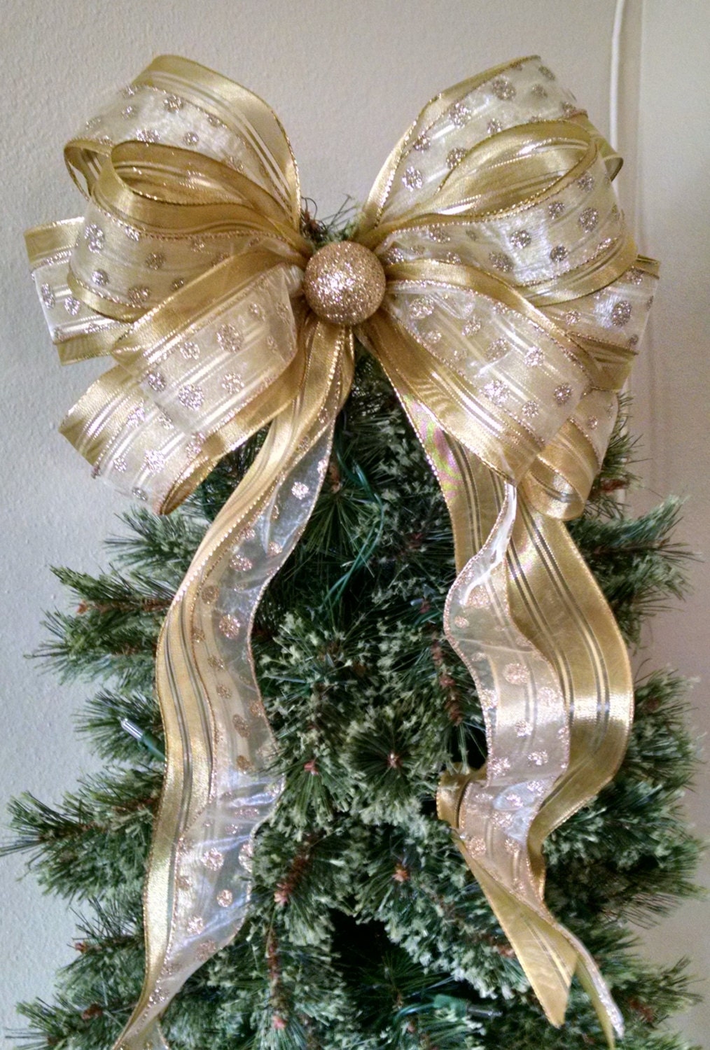 Gold Christmas Bow Christmas Tree Topper Bow Gold Tree