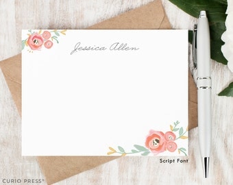Personalized Stationary Set / Watercolor Personalized Stationery / Custom Note Cards / Pink Floral Notecard Set // WATERCOLOR FLORALS III