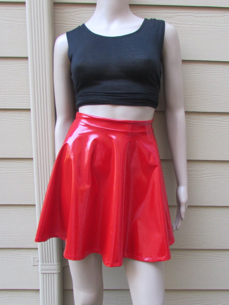 red pvc skater skirt
