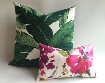 One Linen Banana Leaves Zippered Pillow Cover 24x24 26x26 Hollywood Regency INDOOR ONLY Cushion pillow cover Soft Banana Leaf Pillow-1UR6
