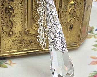 Clear Swarovski Crystal Pendant Necklace, Crystal Pendulum Pendant, Crystal Necklace, Icicle Necklace, Magic Pendulum, Wiccan, Pagan