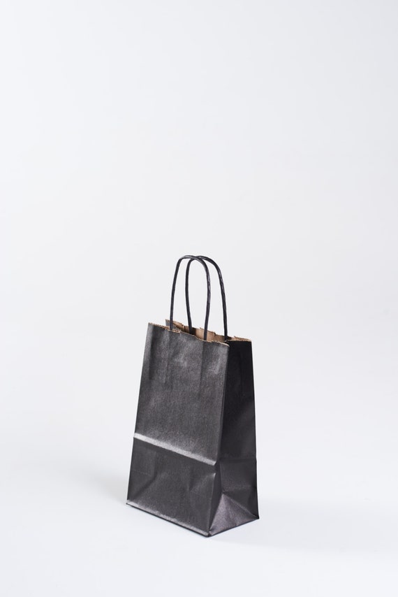 25 Black Paper Gift Bags with Handles Kraft Interior size