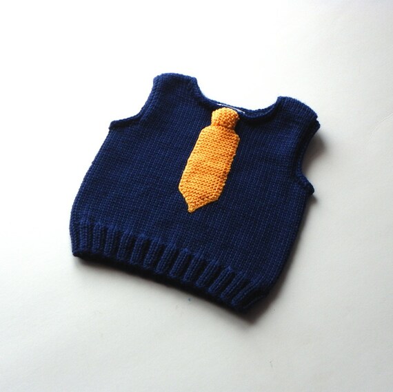 Items similar to Knit baby boy vest with tie blue wool