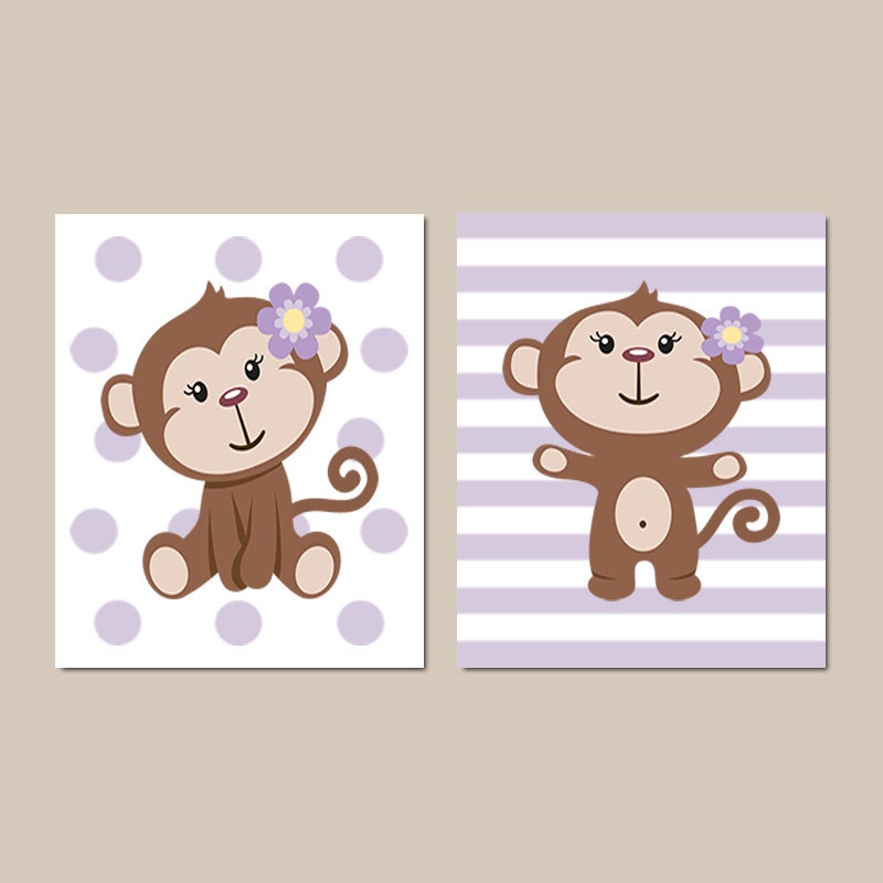 Baby Girl Monkey Theme Nursery Girl Nursery Decor Lilac