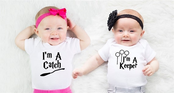I’m A Catch & I’m A Keeper ONESIES | Harry Potter | Twins | Pott Head | Baby Shower | Gift | Movie | Wizard Baby