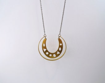 Long necklace, Raw brass necklace, Geometric necklace