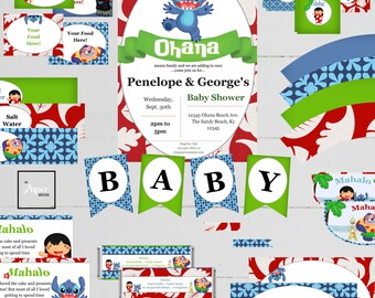 Stitch Baby Shower Set-Lilo and Stitch-DIY Printable-Instant Download-Editable-Print At Home-Party Supplies