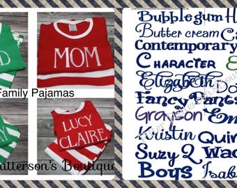 Personalized monogrammed Christmas pajamas, Family Christmas Pajamas, Family photo props, Christmas Pajamas