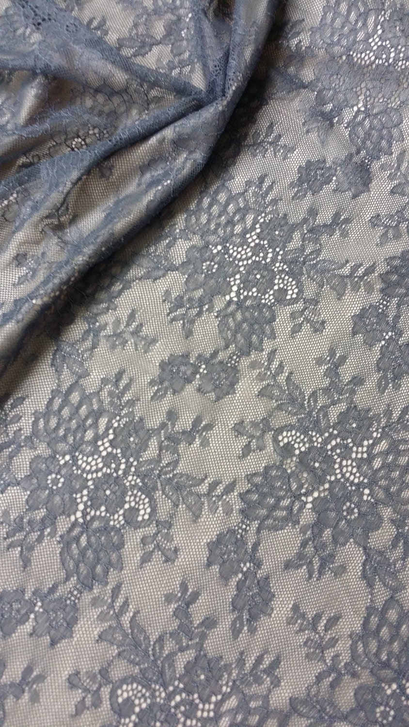 Gray elastic stretch lace fabric by the yard France Lace