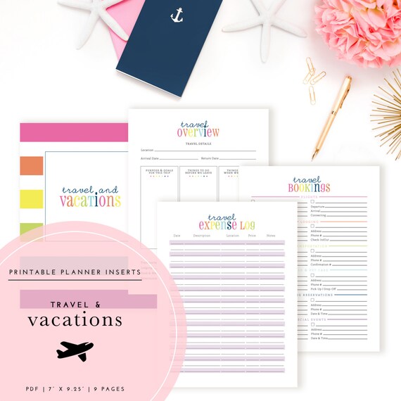 Vacations & Travel Planner Inserts / Binder Kit PDF A