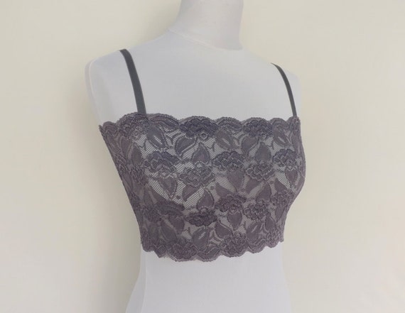 Gray lace bralette. Floral elastic by MissLaceAccessories on Etsy