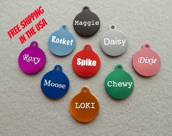 Engraved EXTRA SMALL Round with Tab Dog or Cat Pet ID Tag - Tiny Dog Tag -Tiny Cat Tag - Small Puppy Tag - Kitten Tag