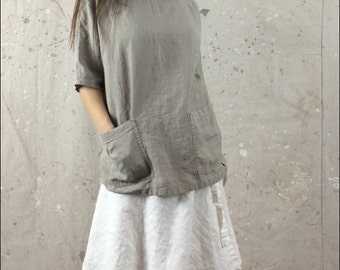 Loose Linen Top / Shirt / Tunic / Pockets