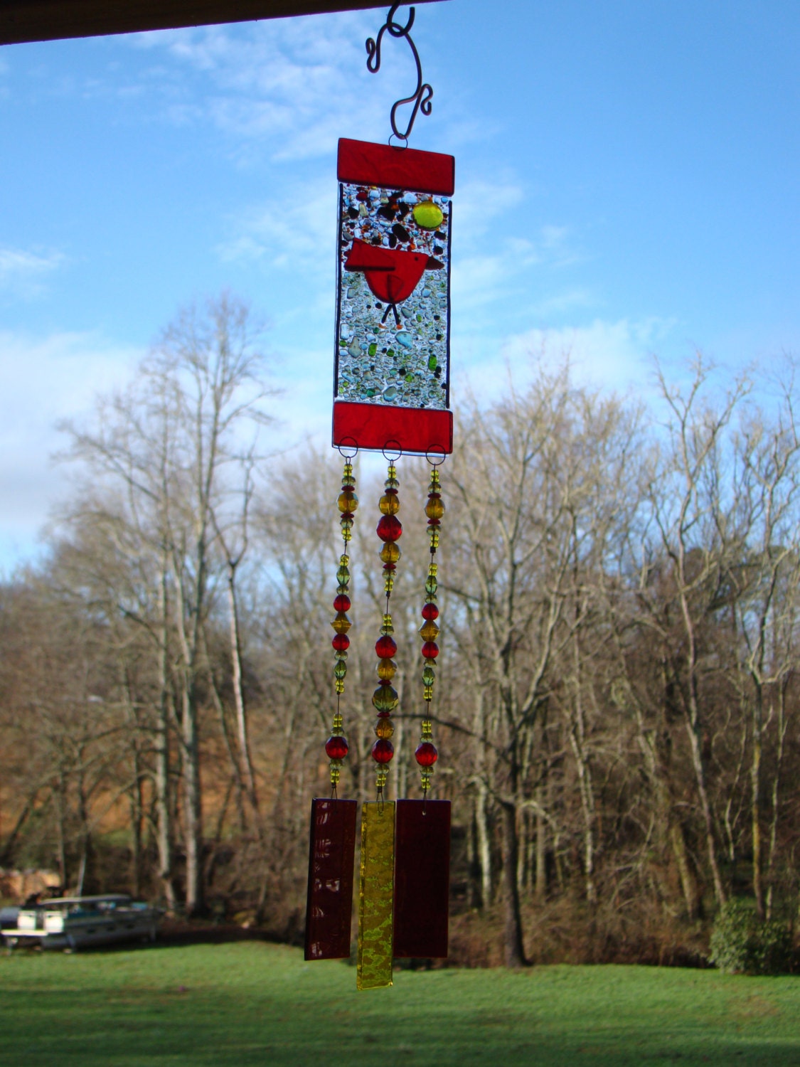 Red Bird Sun Catcher Wind Chime Cardinal Zoom