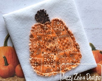 Raggedy Edge Pumpkin Applique Embroidery Design - Halloween appliqué design - pumpkin appliqué design - fall appliqué design - Thanksgiving