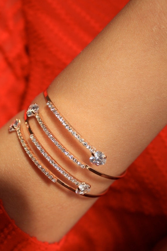 Rose Gold Zircon Bracelet/ Adjustable Gold Bracelet/ by SusVintage