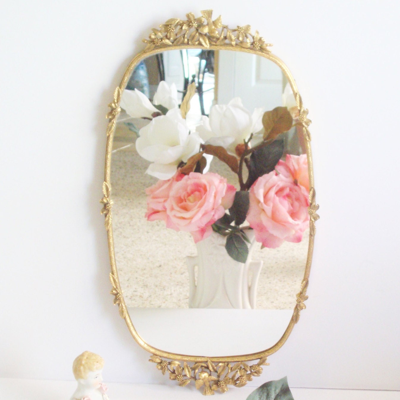 Vanity Mirror Tray Matson Bird and Flower Handles Vintage