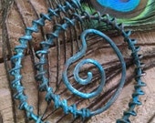 SACRED FLAME Blue VERDIGRIS Patina Spiral HandMade ARTistic Copper Wire Large Kundalini Pendant Charm Rustic Antiqued Necklace