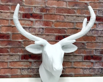 Paper Mache Deer Head/White Faux Taxidermy/SSLID0166/Paper Mache Deer/White Deer/Nursery/Animal Head/Wall Mount/Wall Decor/Antlers