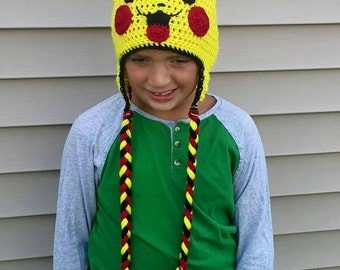 Pikachu hat from Pokemon! Handmade Crochet Hat!