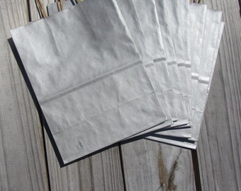 50 Metallic Silver Gift Bags with Handles/8"x4"x10"/Wedding Welcome Bags/Silver Kraft Bags