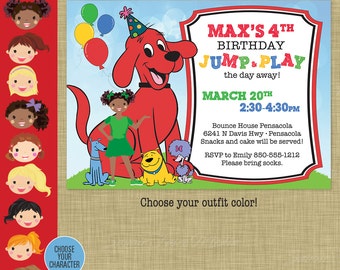 Clifford Birthday Invitation - Big Red Dog Party - Cloe T-Bone Mac Charley printable - Clifford Party Invitation AA African American Girl