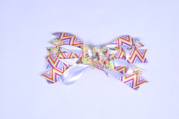Colorful Butterflies and Chevrons Hair Bow