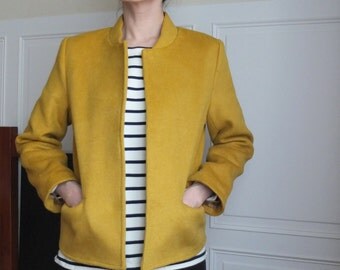 Mustard double-face cashmere wool bomber jacket