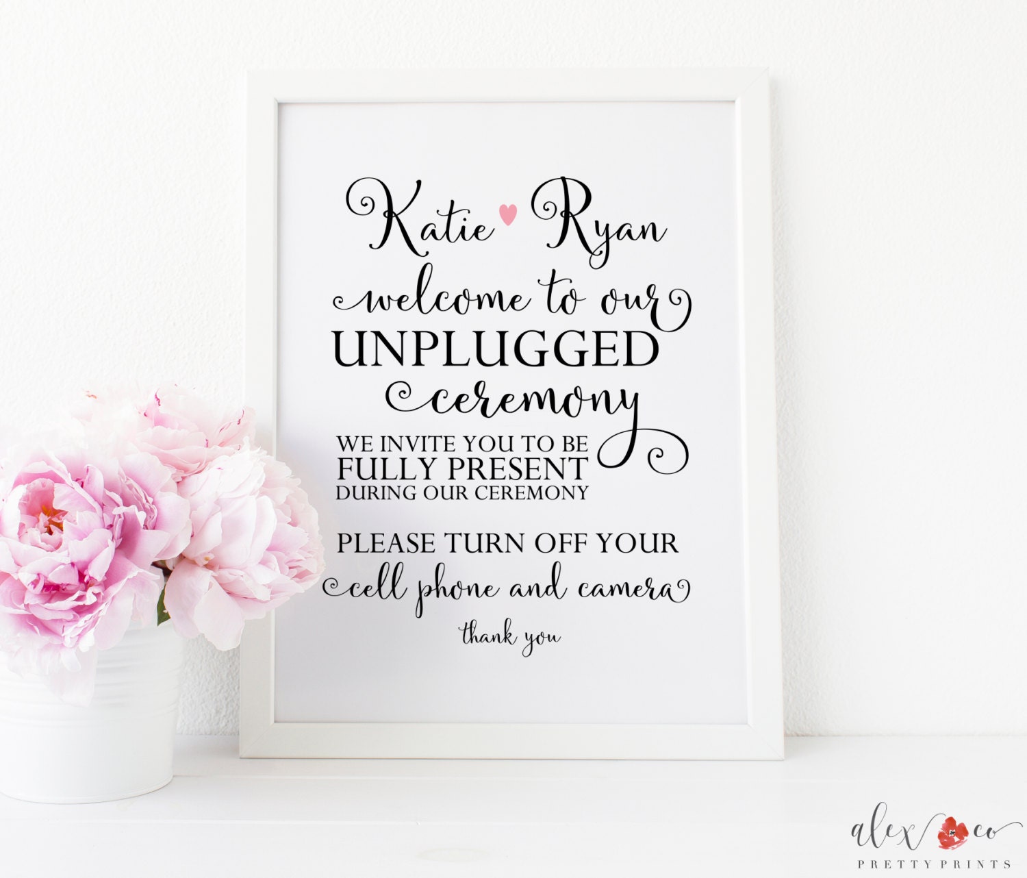 Personalized Unplugged Wedding Sign. No Cell Phone Sign.