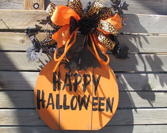 Happy Halloween Door Decor Happy Halloween Sign Spider Door Decor Pumpkin Door Decor Bat Door Decor Black Orange Door Sign Candy Corn Decor