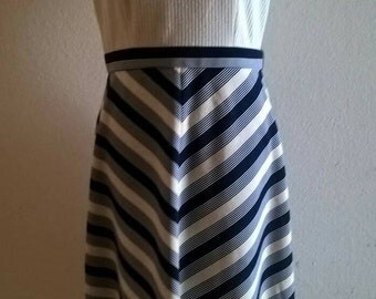 1970's Blue and White Knit Mod Swing Dress Butte Knit