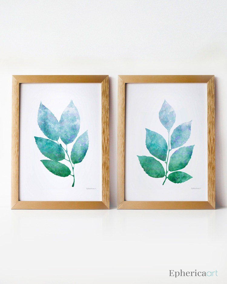 Nature art wall prints Printable art set Blue green art 5x7