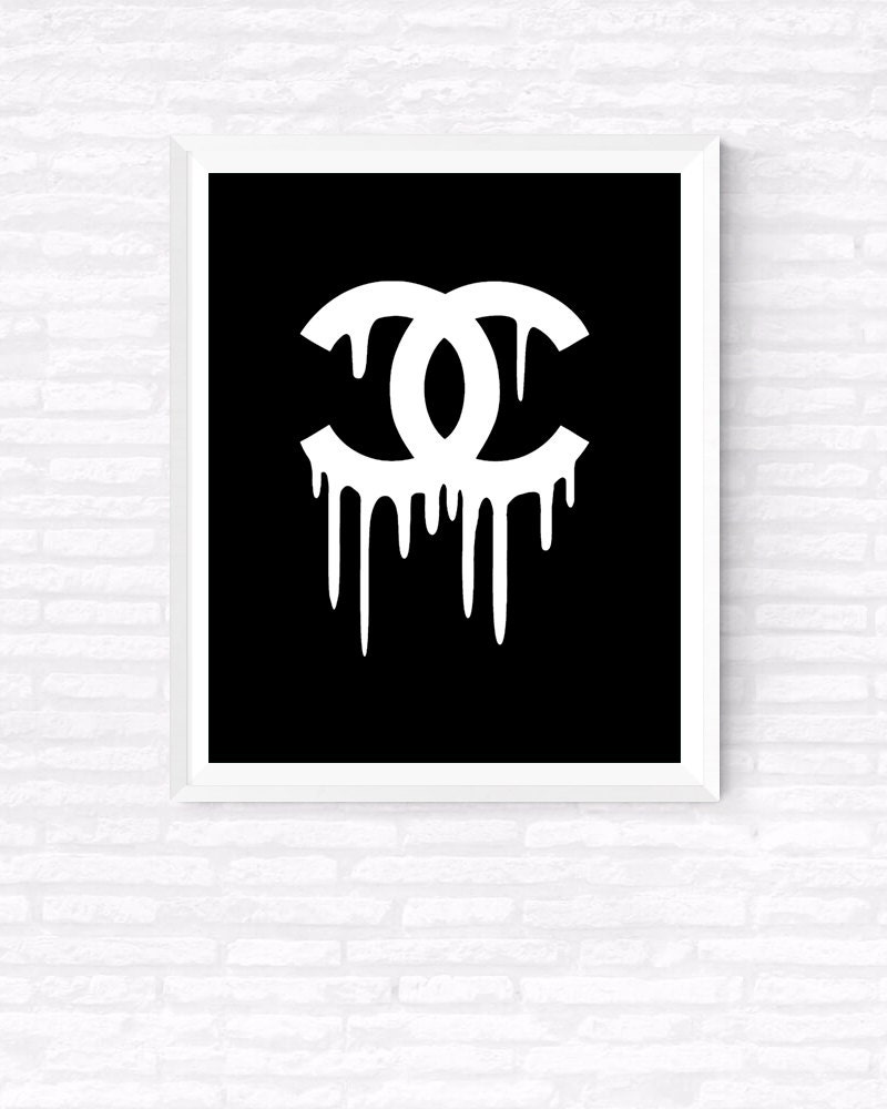 Dripping Chanel Logo Printable black Background Beauty