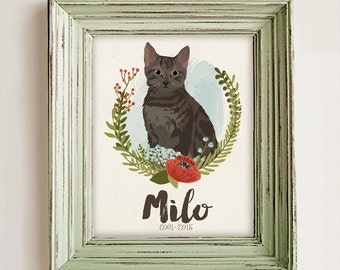 Cat Portrait • Custom Pet Memorial Gift • Pet Loss Gift • Custom Dog Illustration • Cat Portrait Illustration • Personalized Pet Drawing