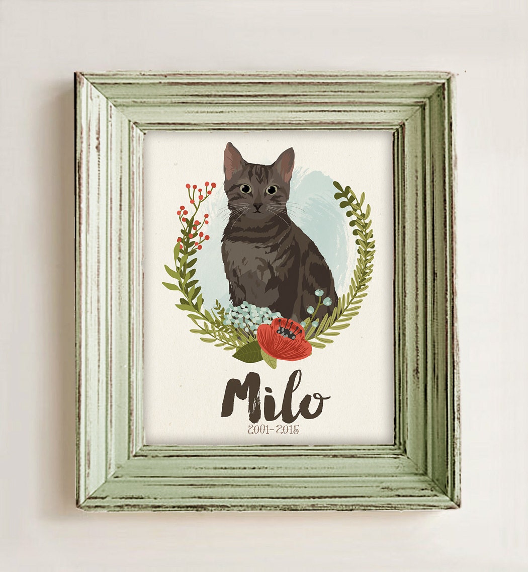 Cat Portrait Custom Pet Memorial Gift Pet Loss Gift
