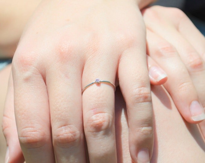 Tiny Pink Tourmaline Ring, White Gold Tourmaline Ring, Pink Tourmaline Stacking Ring, Pink Mothers Ring, October Birthstone, Tourmaline Ring
