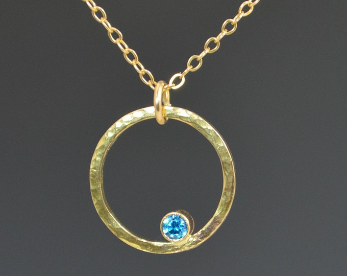 Solid 14k Gold Blue Zircon Necklace, Mothers Necklace, Mom Necklace, December Birthstone Necklace, Blue Zircon Necklace, Blue Zircon