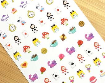 Alice in Wonderland Mini Deco Stickers (1 sheet) Korean Stationery Kawaii Nail Stickers One Point Seal S0507
