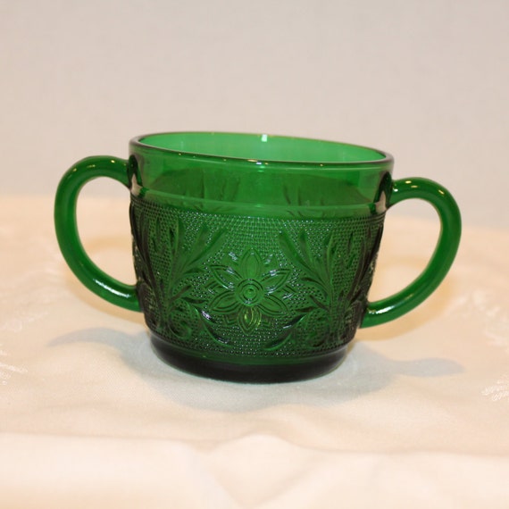 Anchor Hocking Forest Green Sandwich Glass Sugar Bowl Green