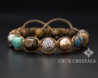 LIMITED EDITION Om Beaded Bracelet Womens Gemstone Shamballa Bracelet, Swarovski Pearls Wrap Bracelet, Namaste Yoga Bracelet, Mother's Day
