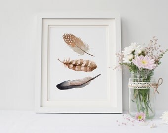 PRINTABLE Art Watercolor Feathers Brown Watercolor Print Watercolor Print Watercolor Art Tribal Feathers Feather print Feather Art