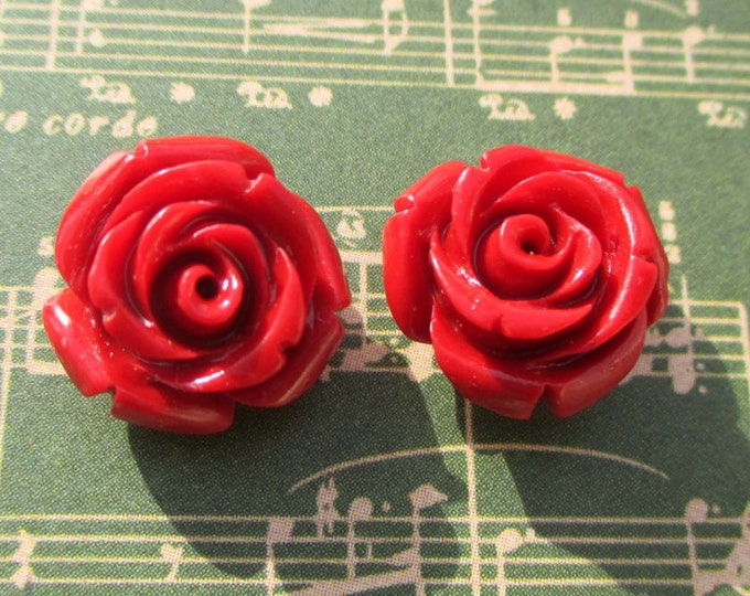 Red rose earrings-Beauty and the Beast-rose studs-rose jewelry-clip on earrings-little girls- birthday gifts-Rosette Earrings-storybook