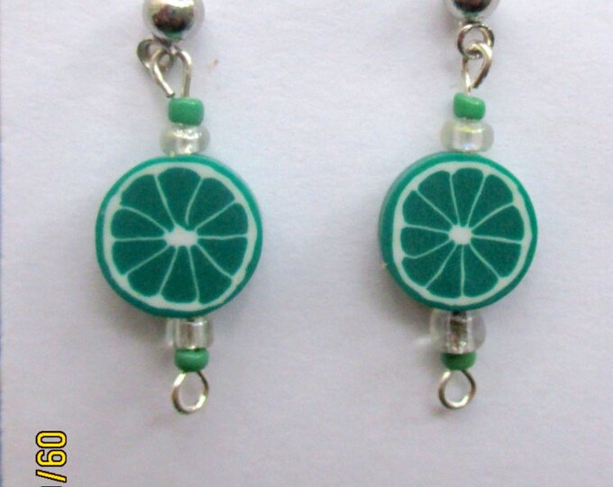 Lime Earrings-childrens clip on earrings-fruit jewelry-posts-cute gifts for kids-polymer clay-tweens-teen gifts-nickel free-food earrings