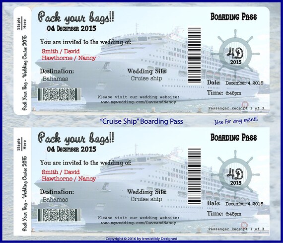 Cruise Ship Customized Boarding Pass By Irresistiblydesigned