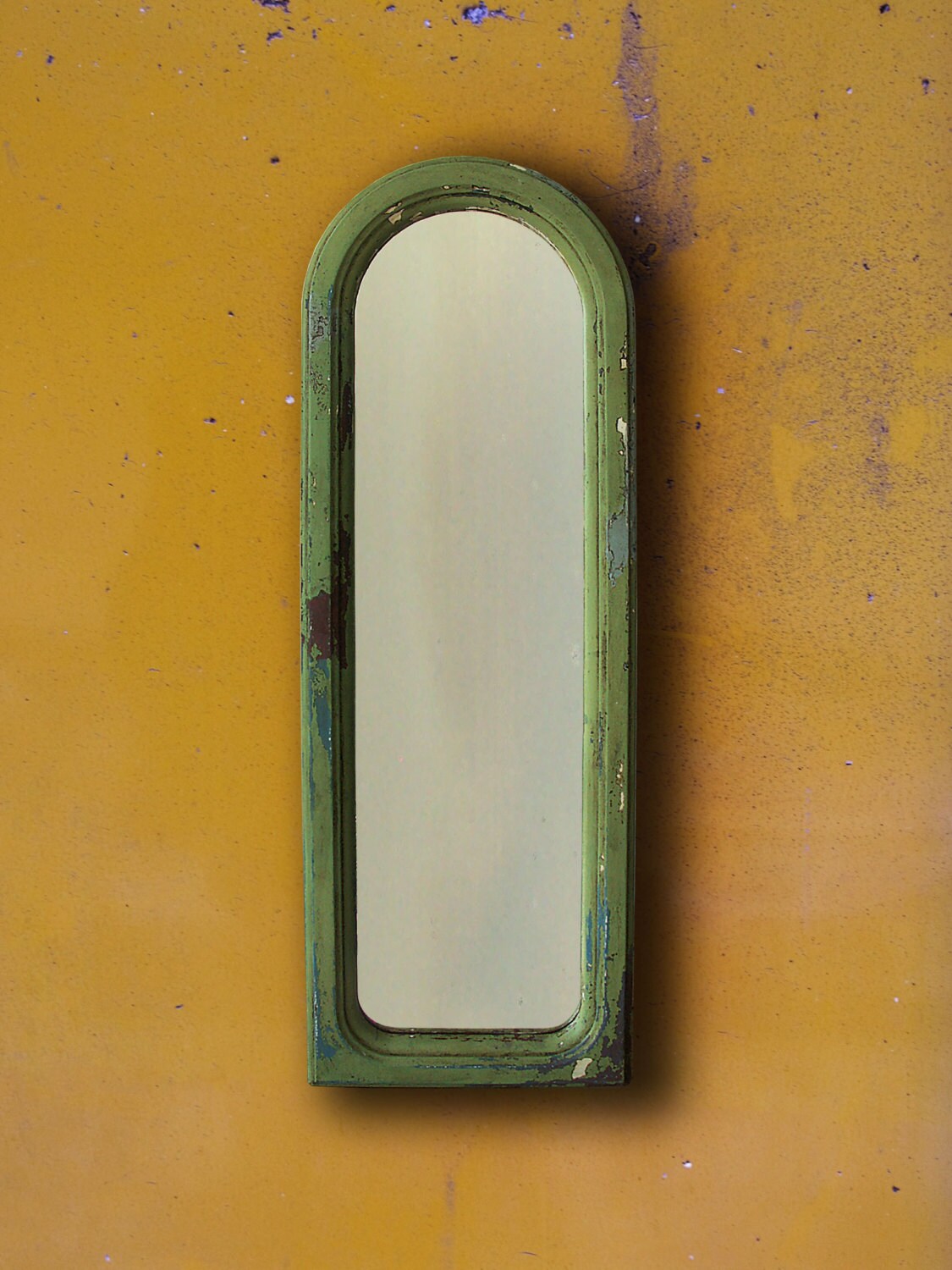 Green chippy distressed wooden wall mirror vintage