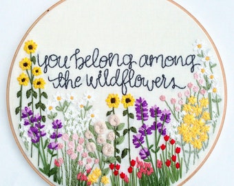 Wildflowers Hand Embroidery Pattern: Beginner Pattern, Flower Embroidery Hoop Pattern, Hoop Art