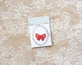 Red bow pin | red ribbon | hand drawn, shrink plastic brooch