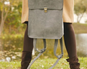 Grey genuine leather backpack, grey leather rucksack, leather backpack, leather rucksack, autumn backpack, fall bag, back to school, autumn