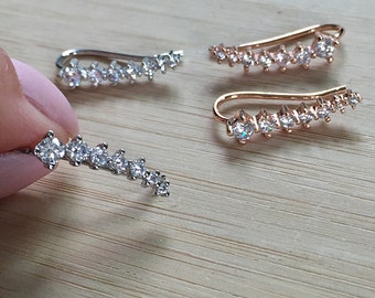 Mia Earrings. 18K White Gold or Rose Gold Plated Cubic Zirconia Ear Climbers Earrings. Ear Hook. Ear Wrap. Ear Crawlers..