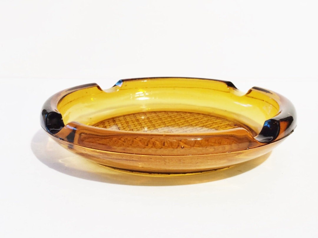 Vintage Amber Glass Cigar Ashtray Large